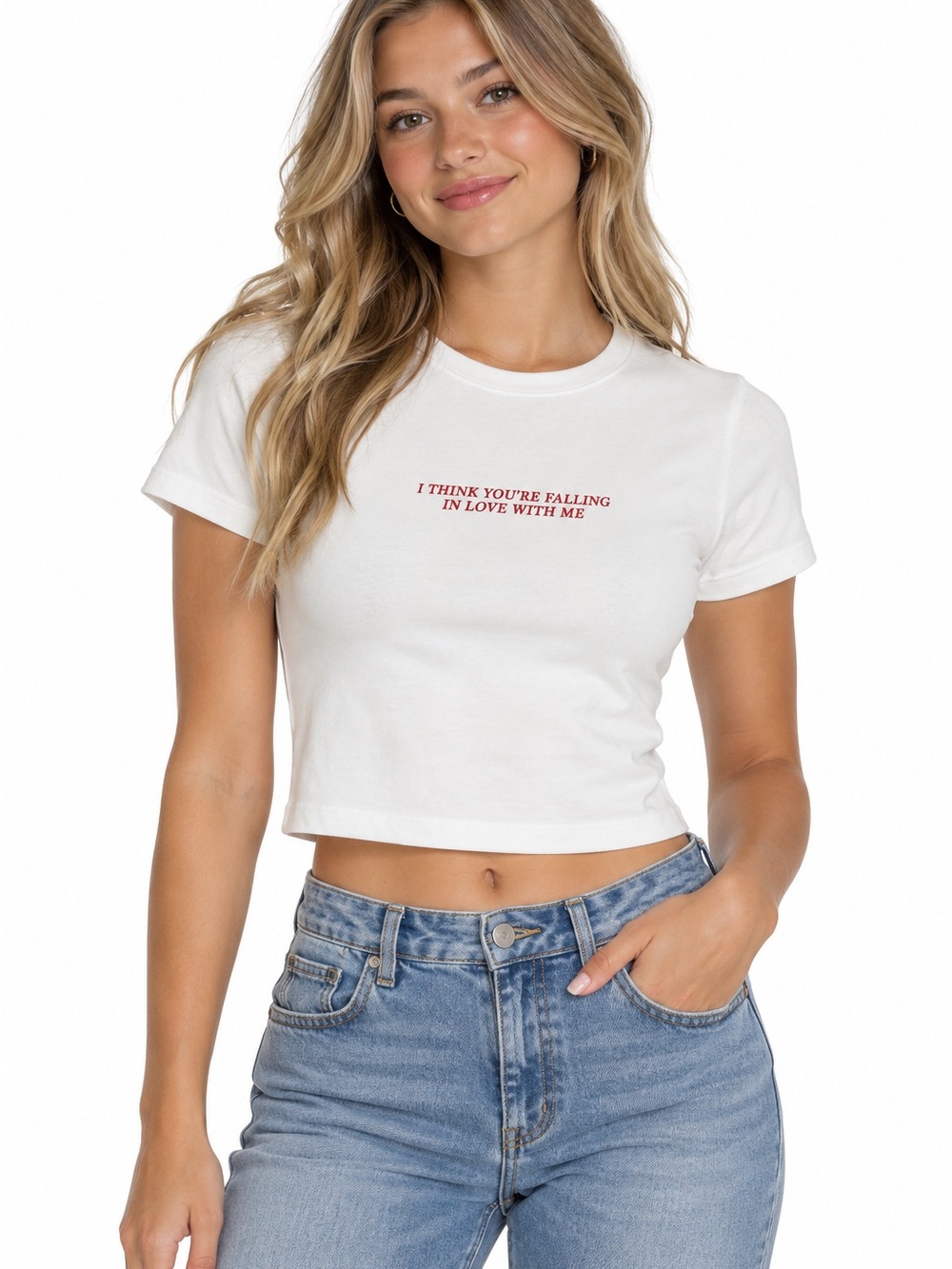 Garage White Crop Tee with Red Script